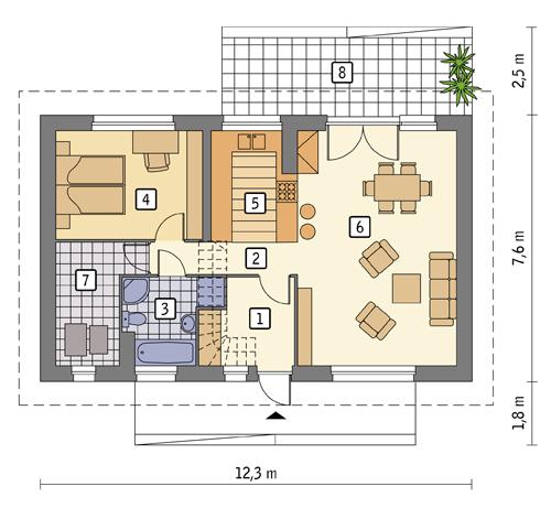 Rzut parteru POW. 71,7 m²