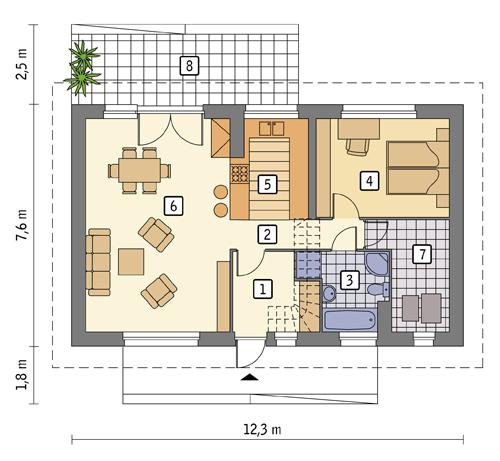 Rzut parteru lustro POW. 71,7 m²