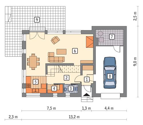 Rzut parteru POW. 86,1 m²