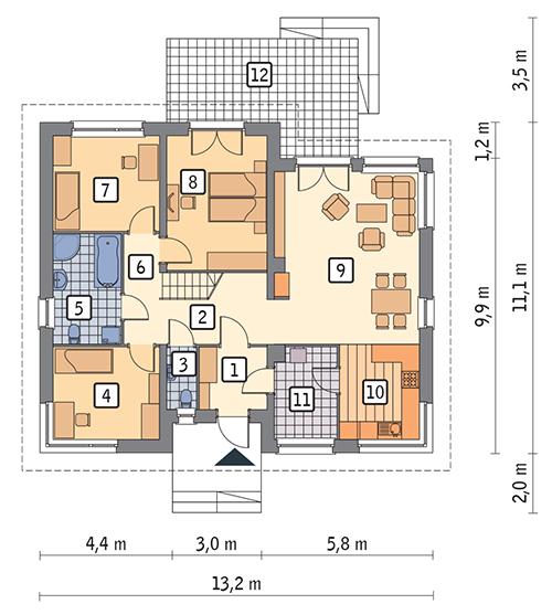 Rzut parteru POW. 107,3 m²