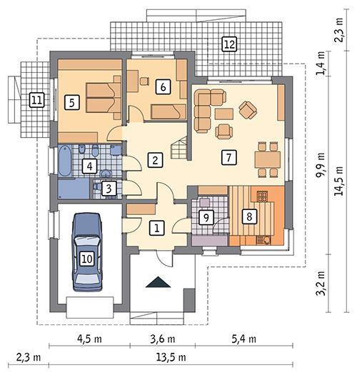 Rzut parteru POW. 123,4 m²