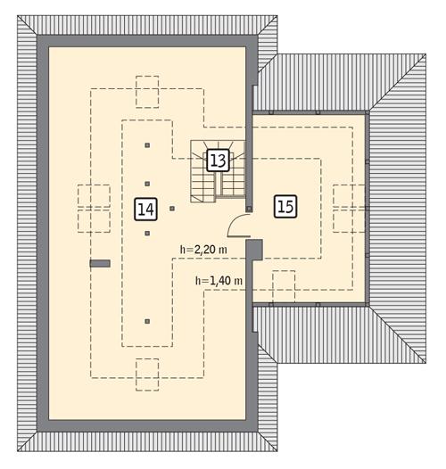 Rzut poddasza: II etap realizacji - do indywidualnej aranżacji (53,6 m2 powierzchni użytkowej)