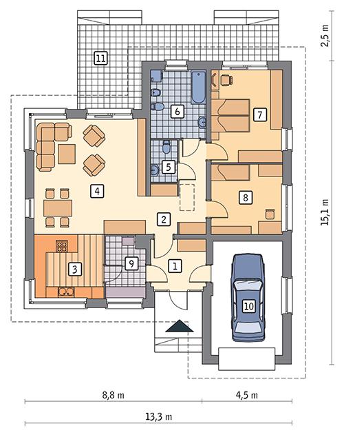 Rzut parteru POW. 124,4 m²