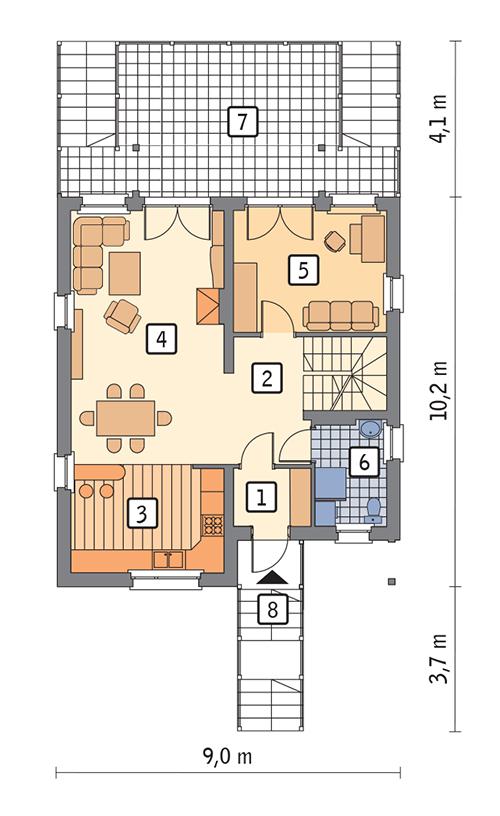 Rzut parteru POW. 92,8 m²