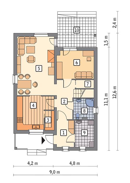 Rzut parteru POW. 76,1 m²