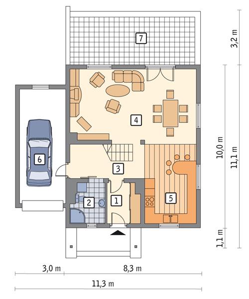 Rzut parteru POW. 81,3 m²