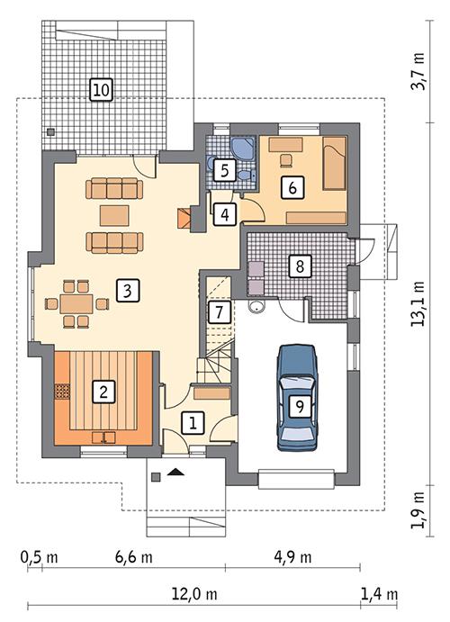 Rzut parteru POW. 107,9 m²