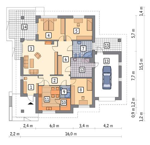 Rzut parteru POW. 156,5 m²