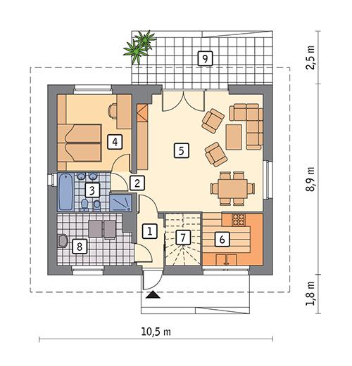 Rzut parteru POW. 71,4 m²