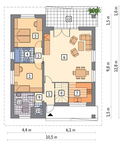 Rzut parteru POW. 89,3 m²