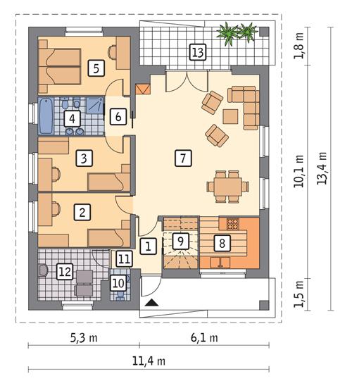 Rzut parteru POW. 104,0 m²