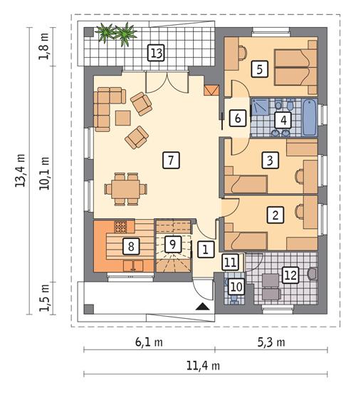 Rzut parteru lustro POW. 104,0 m²
