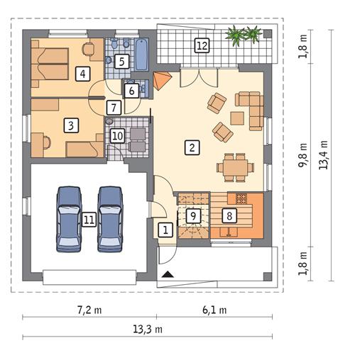 Rzut parteru POW. 123,1 m²