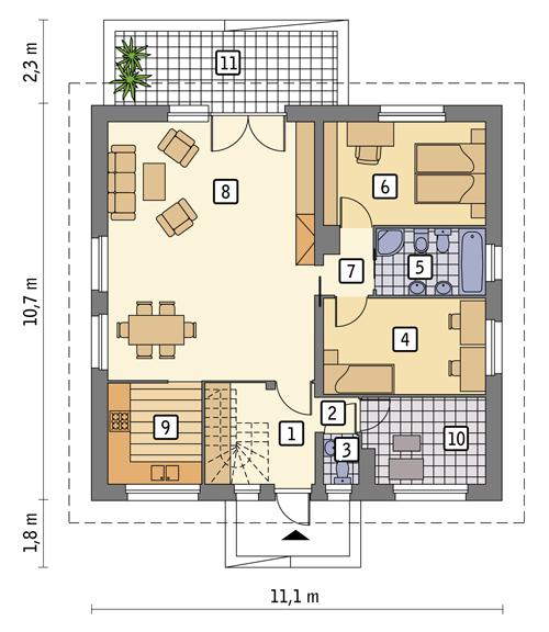 Rzut parteru lustro POW. 93,3 m²