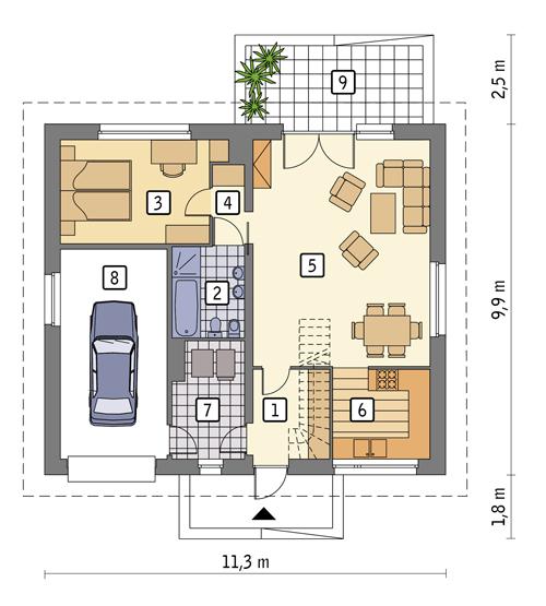 Rzut parteru POW. 87,3 m²