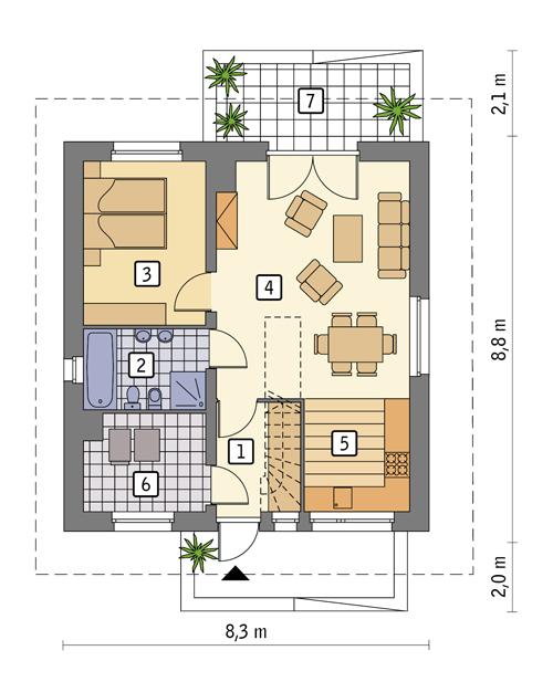 Rzut parteru POW. 54,7 m²