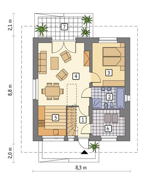 Rzut parteru lustro POW. 54,7 m²