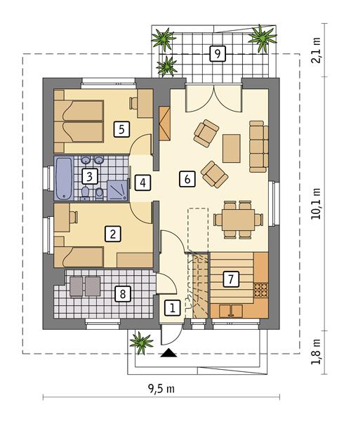 Rzut parteru POW. 74,6 m²