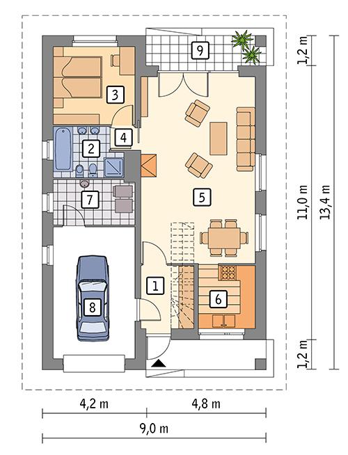 Rzut parteru POW. 83,9 m²