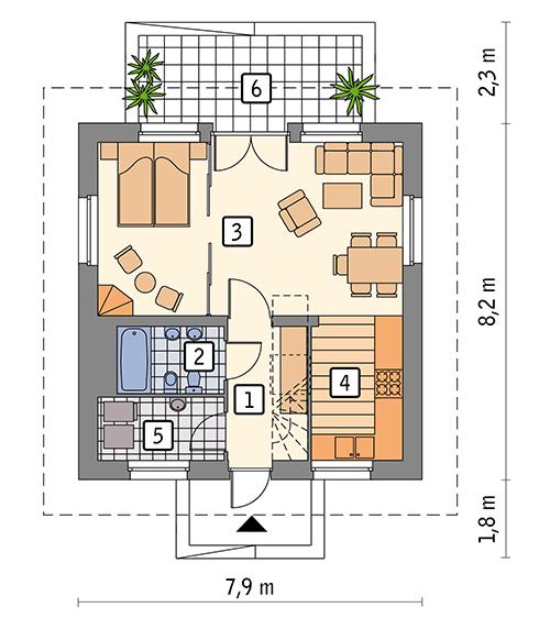 Rzut parteru POW. 46,2 m²
