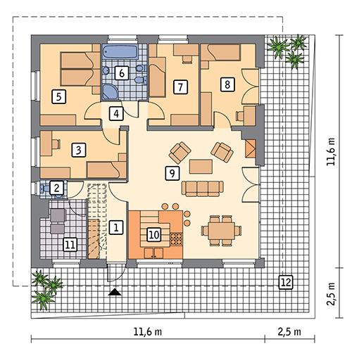 Rzut parteru POW. 106,9 m²