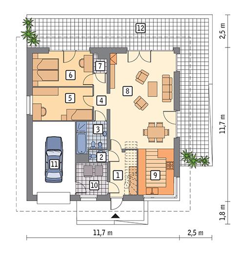 Rzut parteru POW. 109,0 m²