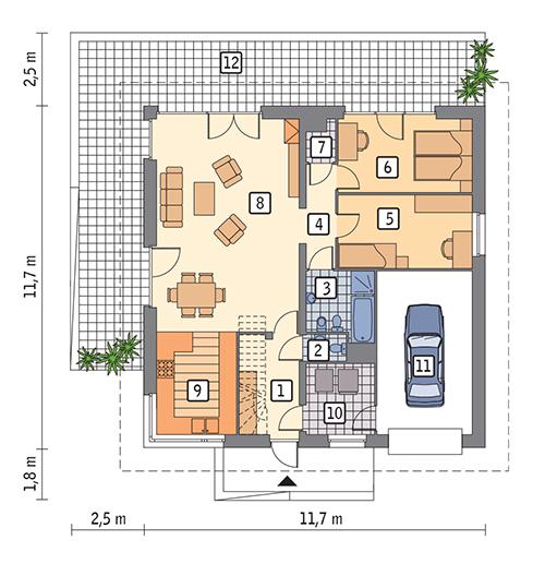 Rzut parteru lustro POW. 109,0 m²