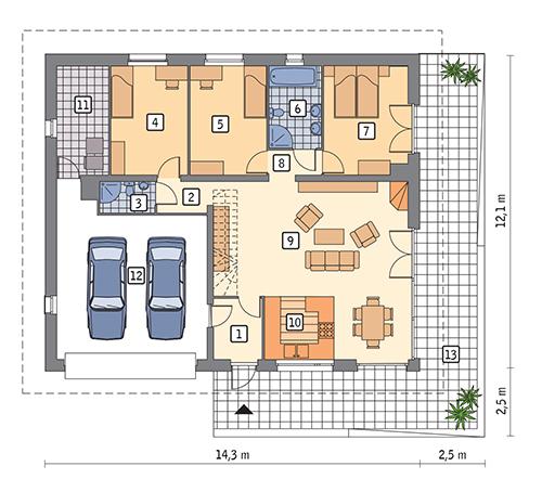 Rzut parteru POW. 139,2 m²
