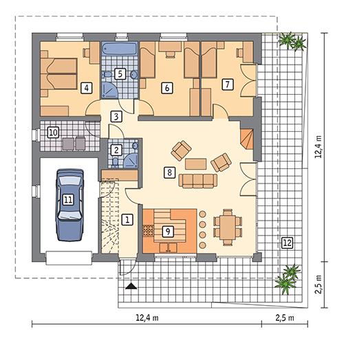 Rzut parteru POW. 122,5 m²