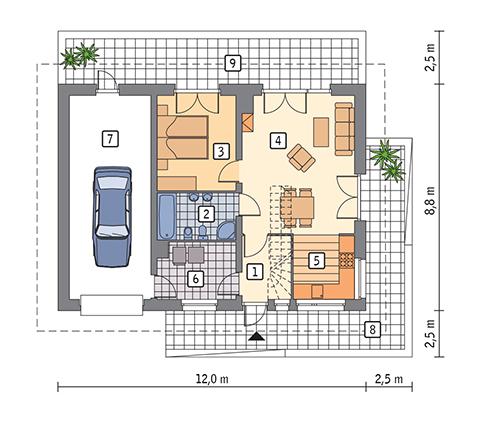 Rzut parteru POW. 81,2 m²