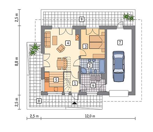 Rzut parteru lustro POW. 81,2 m²