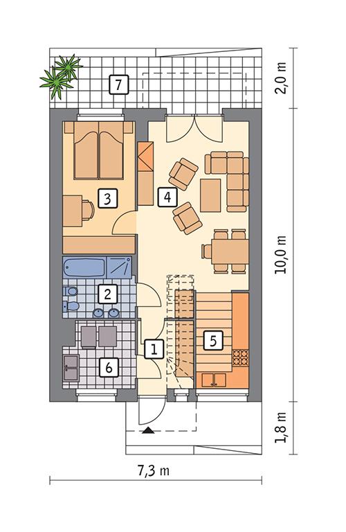 Rzut parteru POW. 55,1 m²