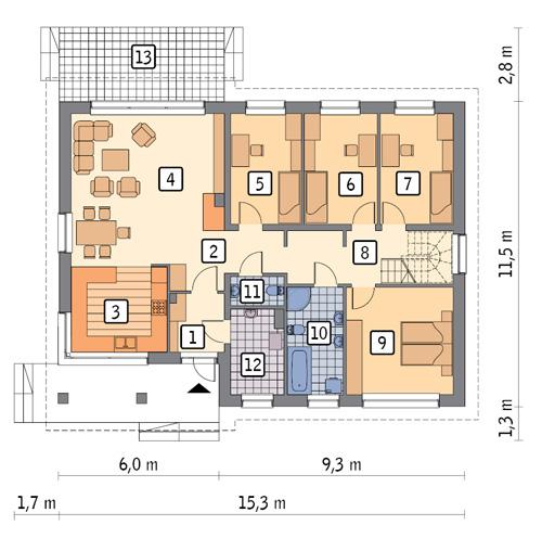 Rzut parteru POW. 132,1 m²