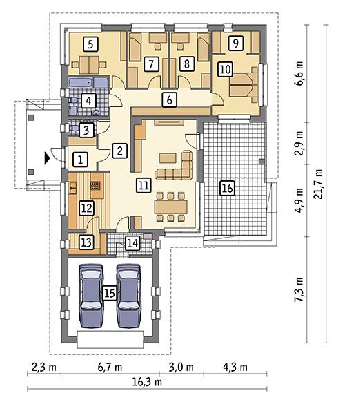 Rzut parteru POW. 173,5 m²