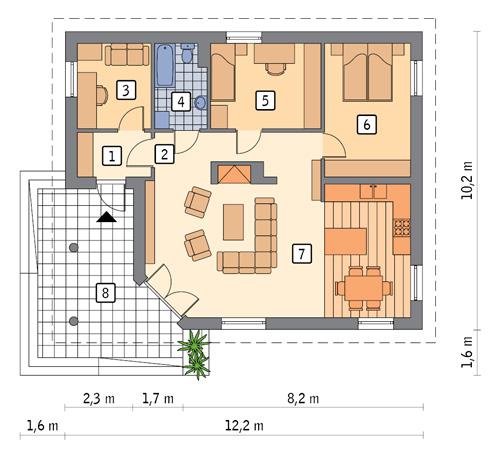 Rzut parteru POW. 86,4 m²