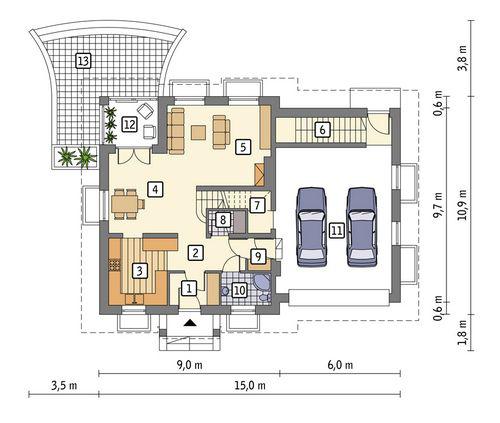 Rzut parteru POW. 120,0 m²