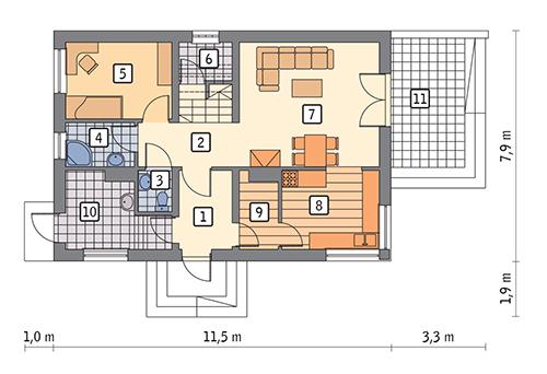 Rzut parteru POW. 65,3 m²