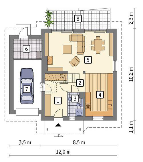 Rzut parteru POW. 89,2 m²