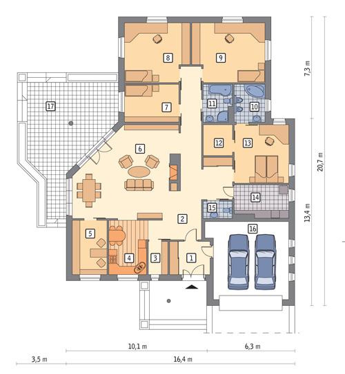 Rzut parteru POW. 221,1 m²