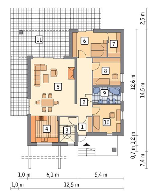 Rzut parteru POW. 106,4 m²
