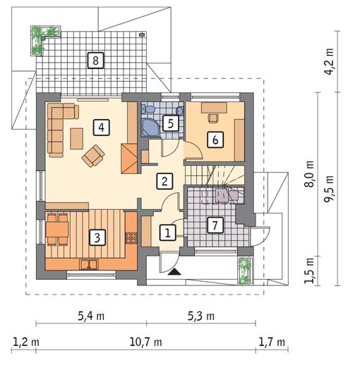 Rzut parteru POW. 65,7 m²