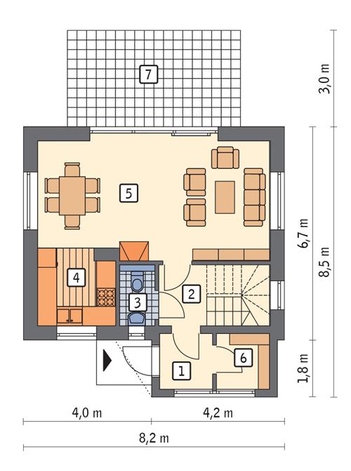 Rzut parteru POW. 44,8 m²
