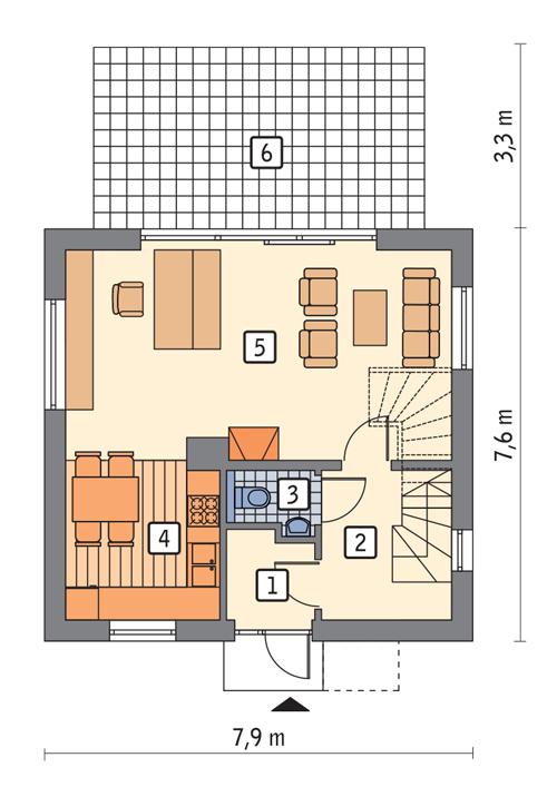 Rzut parteru POW. 44,5 m²