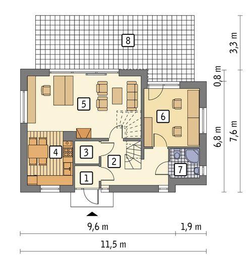Rzut parteru POW. 63,4 m²