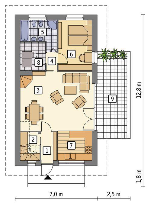 Rzut parteru POW. 68,8 m²