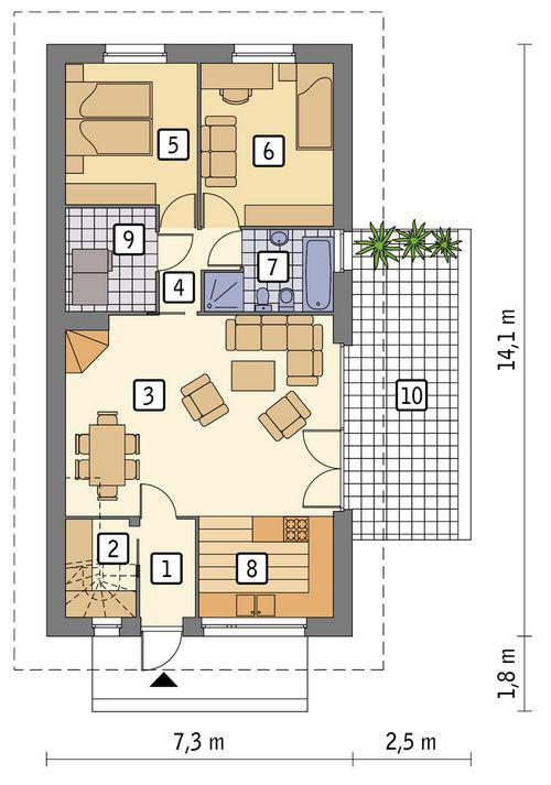 Rzut parteru POW. 80,4 m²