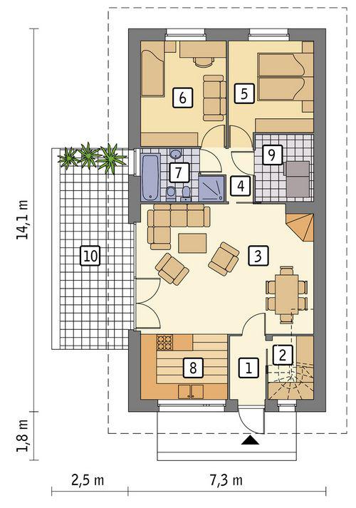 Rzut parteru lustro POW. 80,4 m²