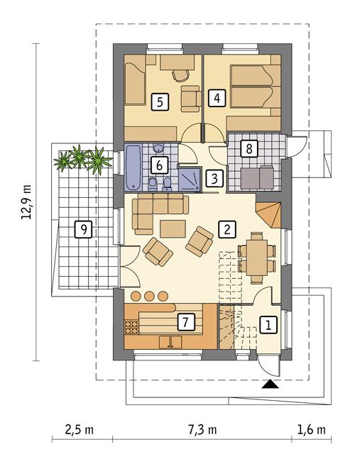 Rzut parteru lustro POW. 75,6 m²