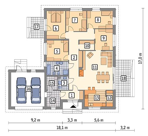 Rzut parteru POW. 195,4 m²