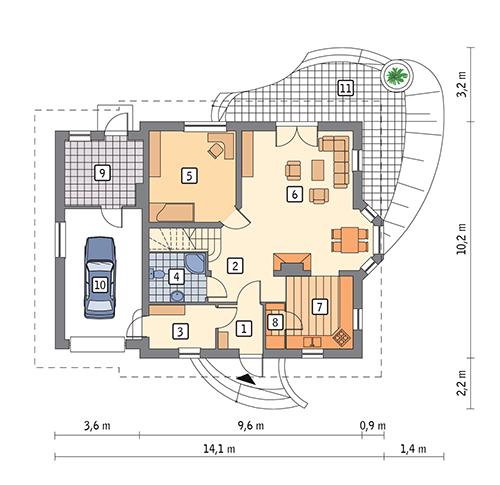 Rzut parteru POW. 100,9 m²